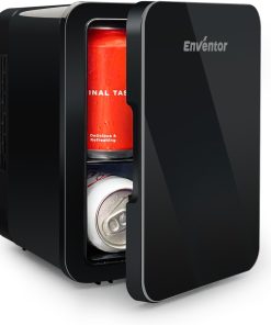 Enventor Mini Fridge 4 Litre. 6 Can Mini Fridges for Bedrooms. AC+12V DC Power Cooler & Warmer. Portable Small Fridge for Car. Travel. Home/Skincare. Makeup. Cosmetics/Drinks. Fruit. Food. Black