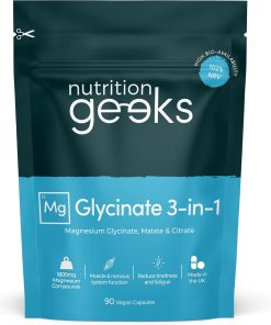Magnesium Glycinate 3-in-1 Complex – 1800mg Supplements as Bisglycinate. Citrate & Malate 90 Vegan Capsules. Triple High Absorption 384mg Elemental. UK Made (Packaging Design May Vary)