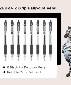 Alternative view of Zebra Pen Z Grip Black Ballpoint Pens with Pocket Clip 8pk. Retractable Black Ink Ballpoint Pens. Reliable Black Biro Pens Multipack for Everyday Use Design. New Pack Size 8pk