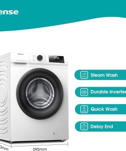 Alternative view of Hisense-WFQP9014EVM-Freestanding-9 KG-Front Load Washing Durable Inverter Machine-Steam Wash-Quick Wash-15 Washing Programs-1400 RPM-White-Energy Rating C