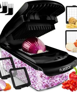 2-in-1 Black Vegetable Cutter – Manual Veggie Onion Salad Food Chopper – Potato Chipper – Veg Chopper and Dicer – Kitchen Tools & Gadgets