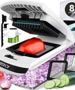 Vegetable Chopper & Mandoline Slicer with Container – Veggie Onion Salad Food Cutter Dicer – Julienne & Wavy Slicer – Grater Zester – Kitchen Tools Gadgets – Home Essentials (8-in-1 PRO White)