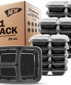 Freshware Meal Prep Containers [21 Pack] 3 Compartment with Lids. Food Storage Containers. Bento Box. BPA Free. Stackable. Microwave/Dishwasher/Freezer Safe (24 oz): Bento Boxes: Amazon.com.au