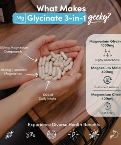 Alternative view of Magnesium Glycinate 3-in-1 Complex – 1800mg Supplements as Bisglycinate. Citrate & Malate 90 Vegan Capsules. Triple High Absorption 384mg Elemental. UK Made (Packaging Design May Vary)